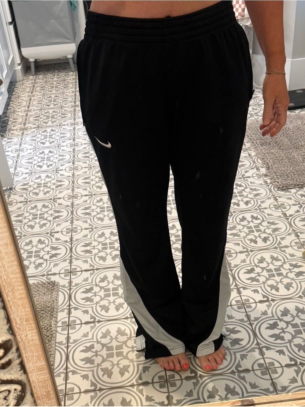 Nike Women's Retro Y2K Black/White Warm Up Athletic Side Zipper Workout Pants, M - Picture 7 of 9
